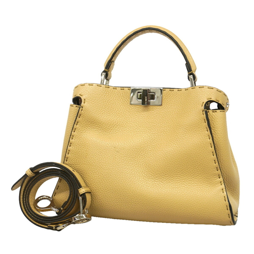 Fendi Selleria Peekaboo Essentially Leather Handbag, Beige, 2-way bag for women